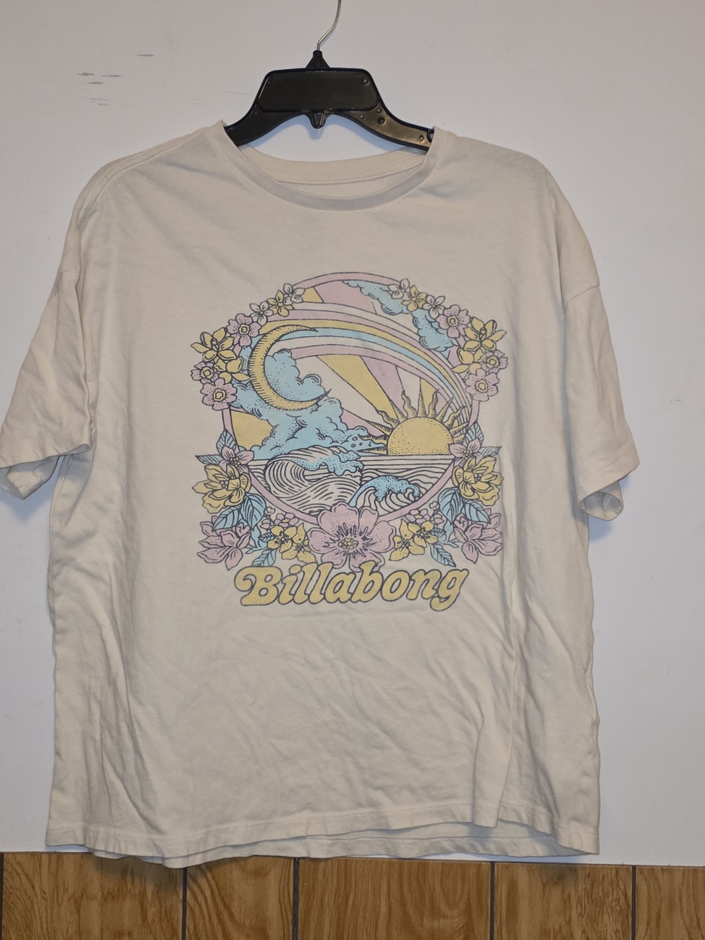 Billabong Cream Pastel Surf & Sunset Graphic Tee